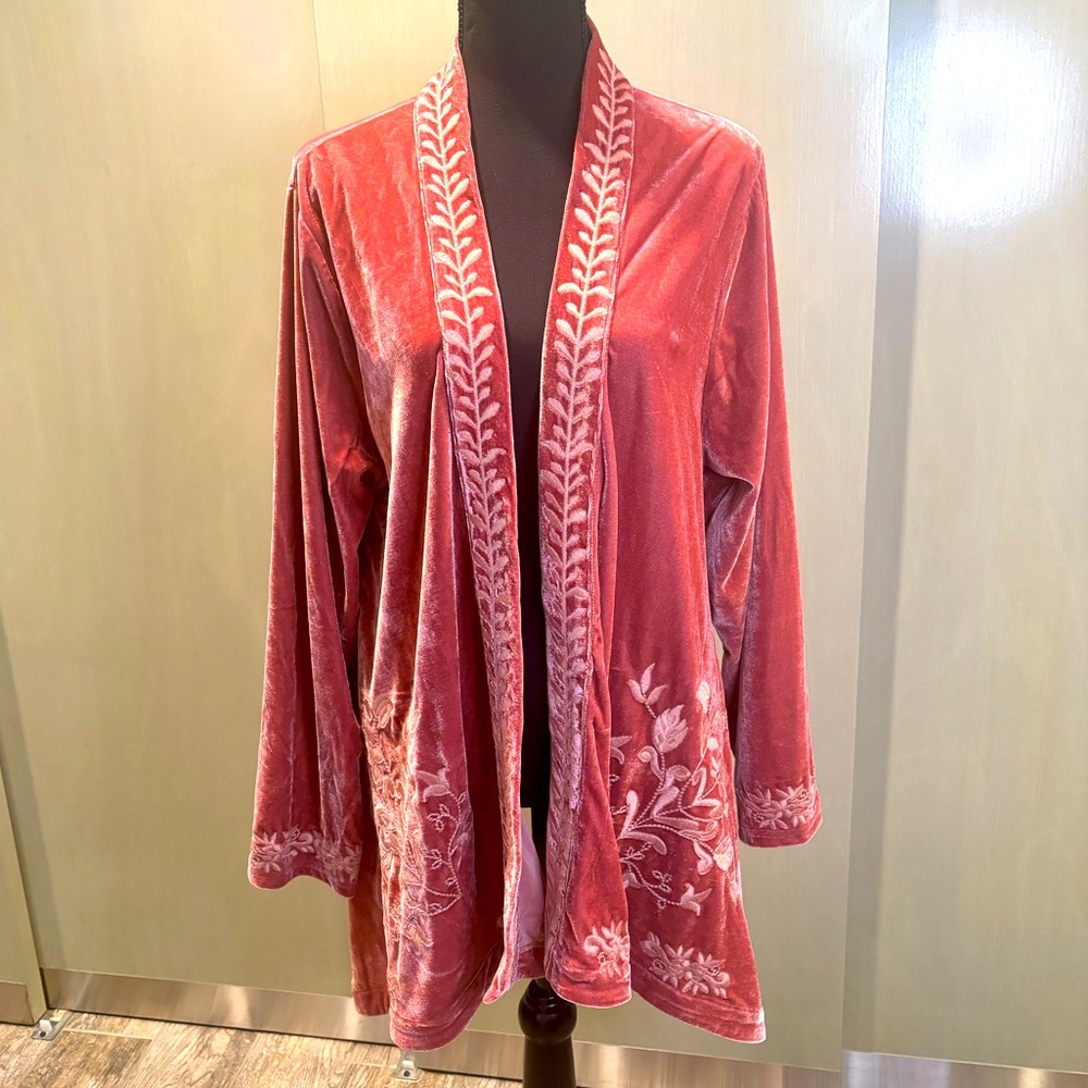 Floriana XL Long Sleeved Open Front Floral Embroidered Kimono Cardigan Mauve
